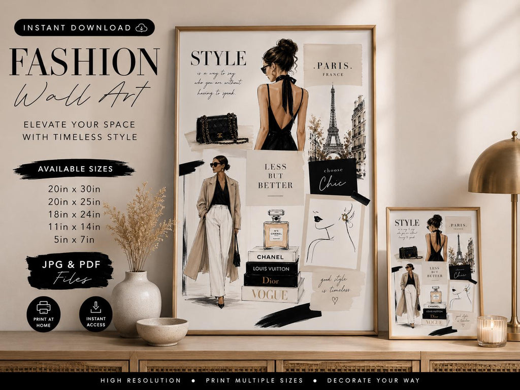 Paris Fashion Illustration, Chic Vogue Style, Neutral Woman Art (Digital Download)