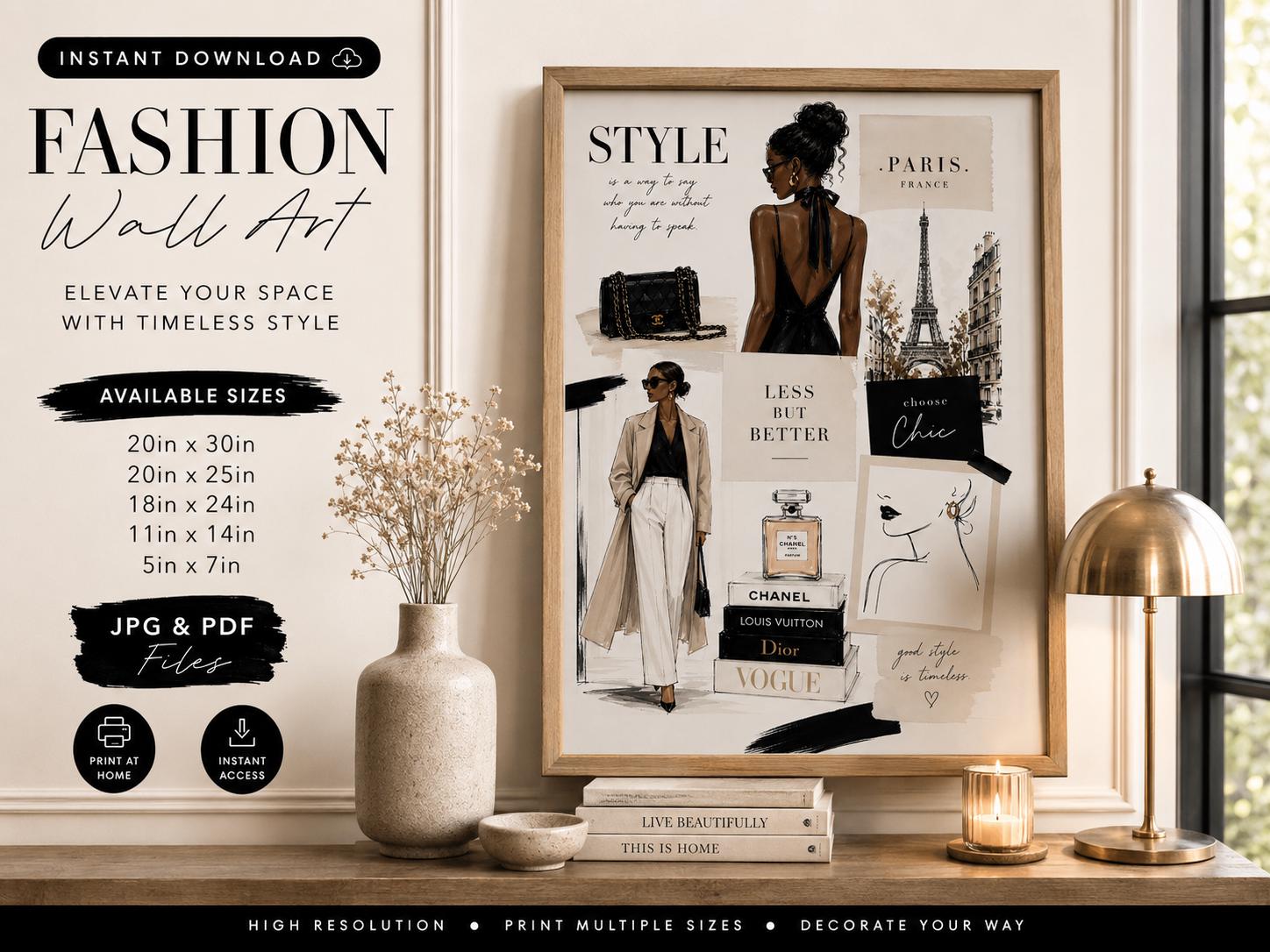Paris Fashion Illustration, Chic Vogue Style, Neutral Woman Art (Digital Download)