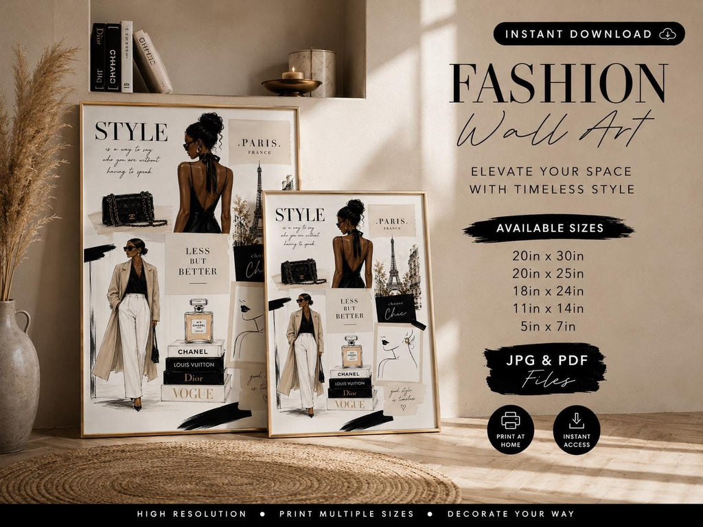 Paris Fashion Illustration, Chic Vogue Style, Neutral Woman Art (Digital Download)