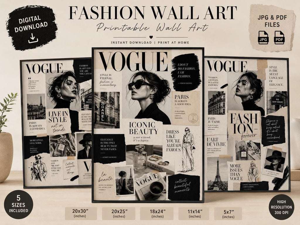 Vogue Style Fashion Collage Prints, Chic Editorial Posters (Digital Download)