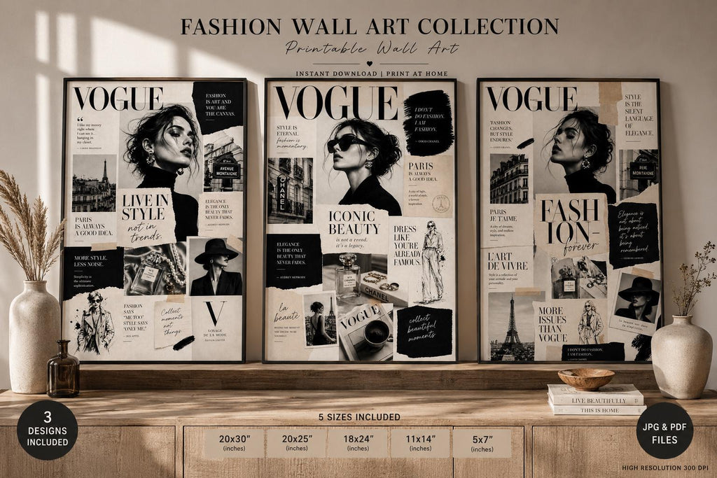 Vogue Style Fashion Collage Prints, Chic Editorial Posters (Digital Download)