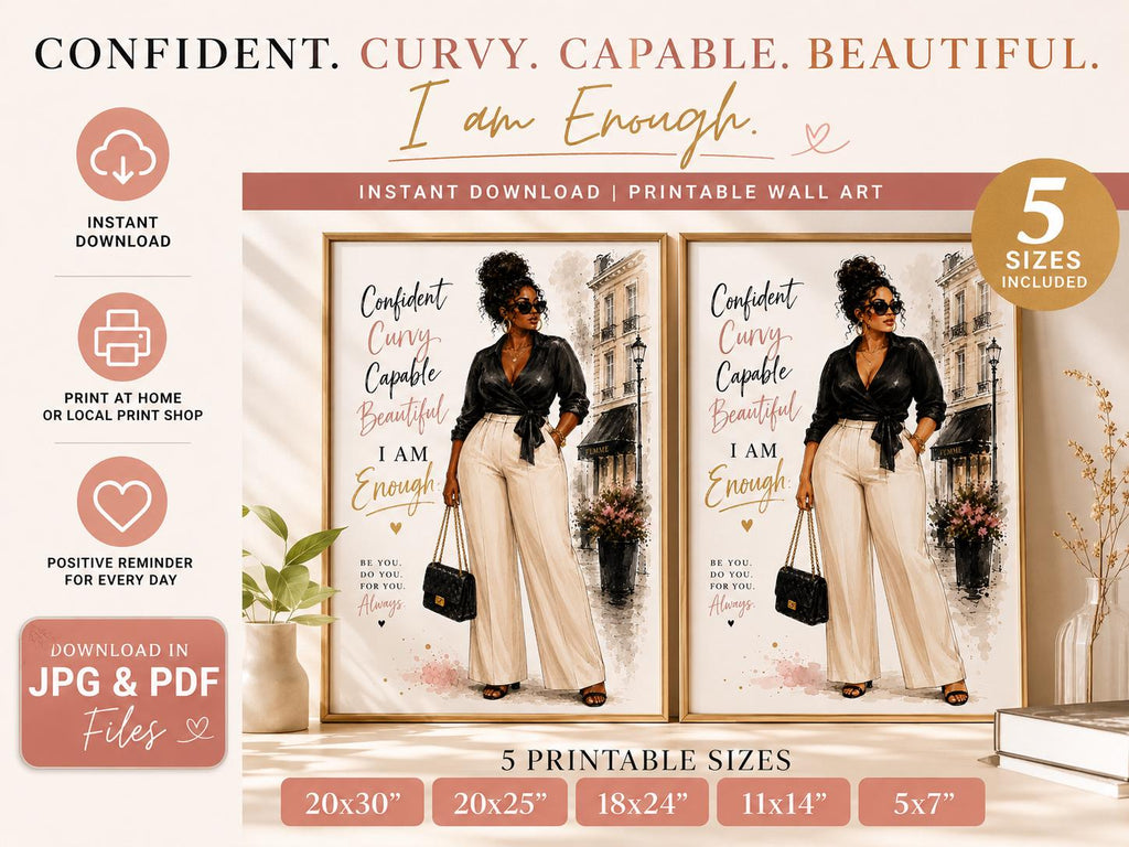Curvy Body Fashion Illustration Print, Black Girl Wall Art, Chic Neutral Decor (Digital Download)