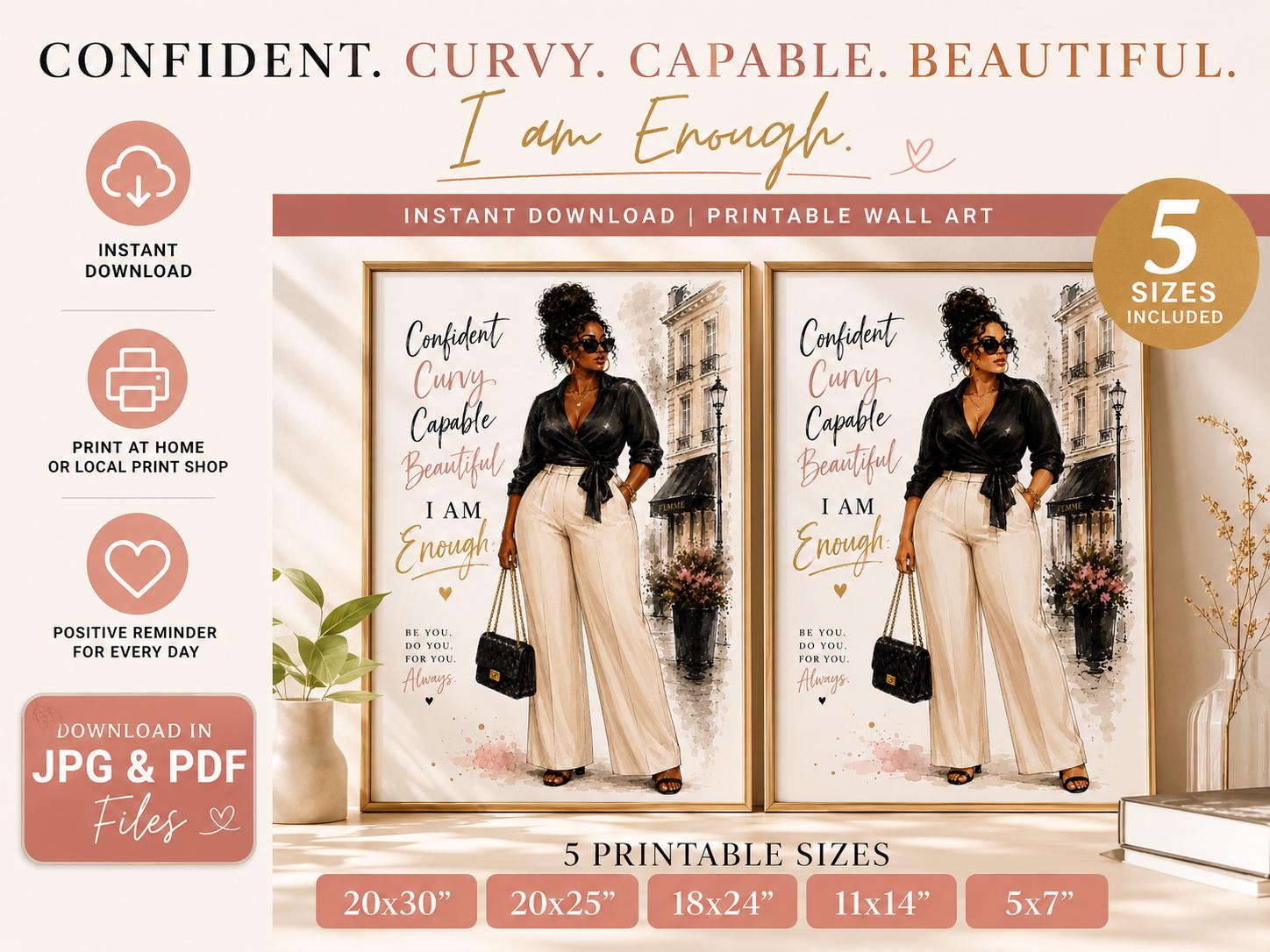 Curvy Body Fashion Illustration Print, Black Girl Wall Art, Chic Neutral Decor (Digital Download)