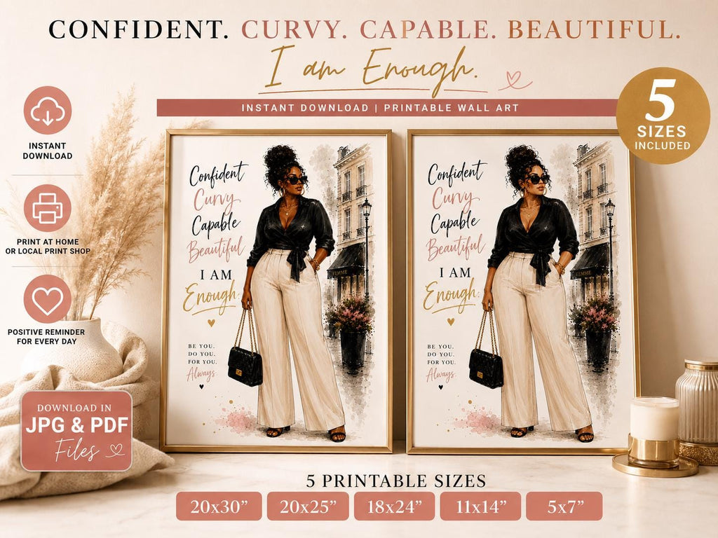 Curvy Body Fashion Illustration Print, Black Girl Wall Art, Chic Neutral Decor (Digital Download)