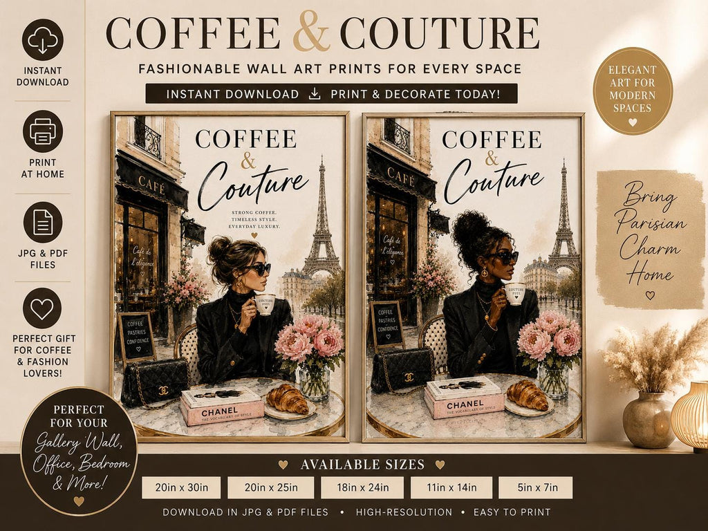 Parisian Café Fashion Art Print Set | Chic Coffee Bar Wall Décor (Digital Download)