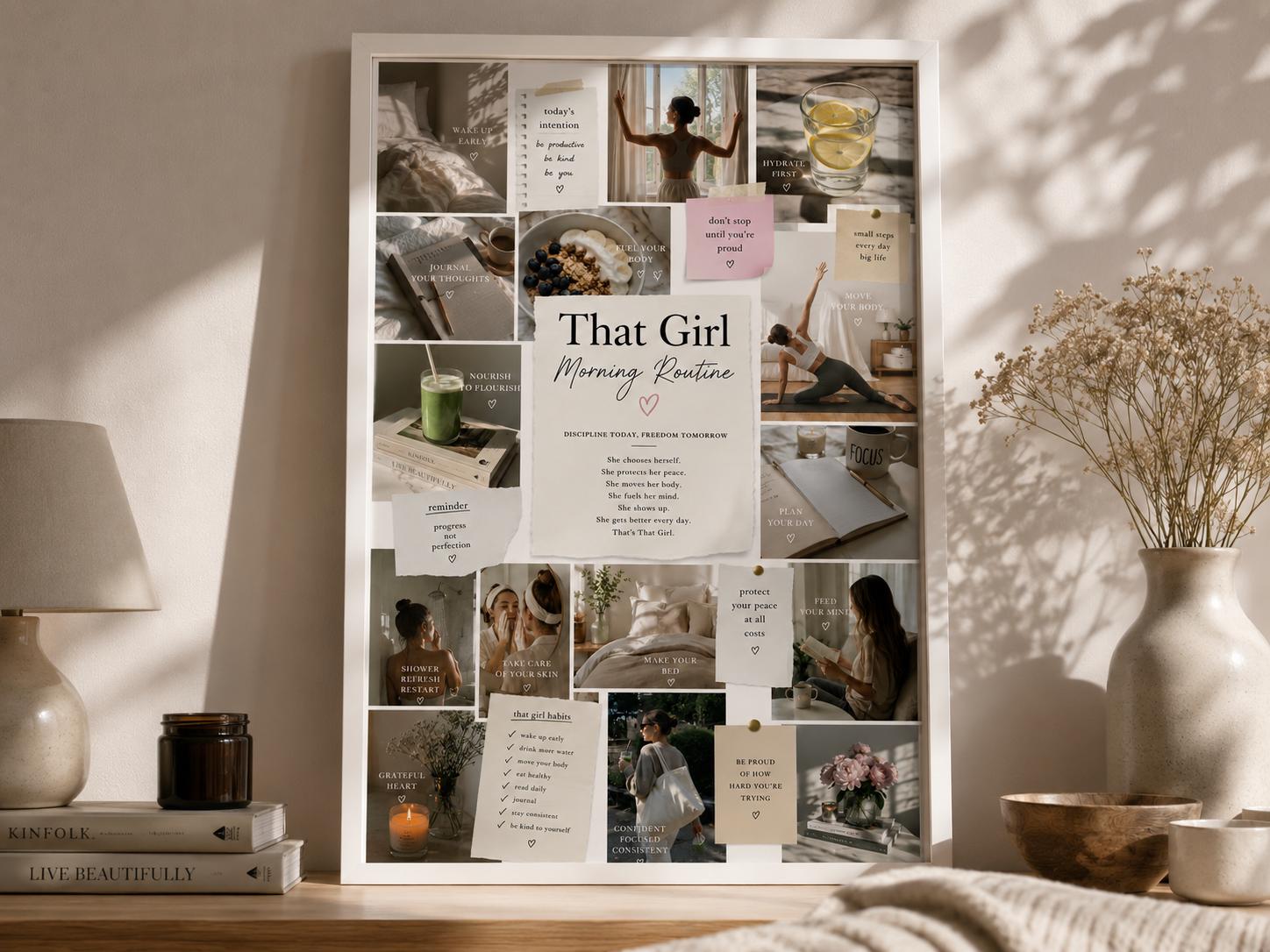 That Girl Morning Routine Wall Art, Neutral Wellness Collage Print (Digital Download)