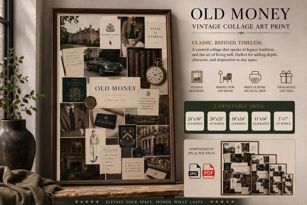Old Money Collage Print, Vintage Preppy Fashion Wall Art (Digital Download)