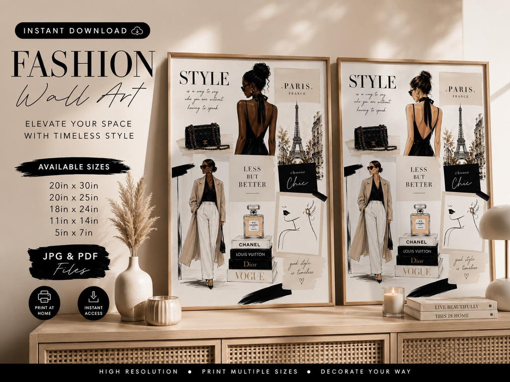 Paris Fashion Illustration, Chic Vogue Style, Neutral Woman Art (Digital Download)