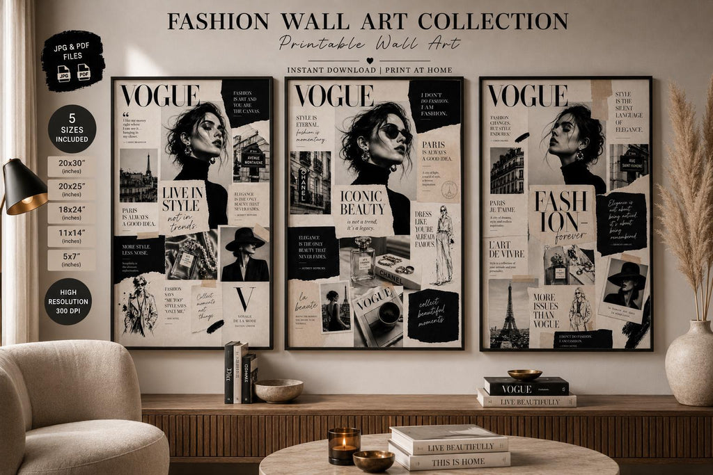 Vogue Style Fashion Collage Prints, Chic Editorial Posters (Digital Download)