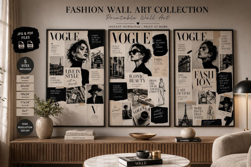 Vogue Style Fashion Collage Prints, Chic Editorial Posters (Digital Download)