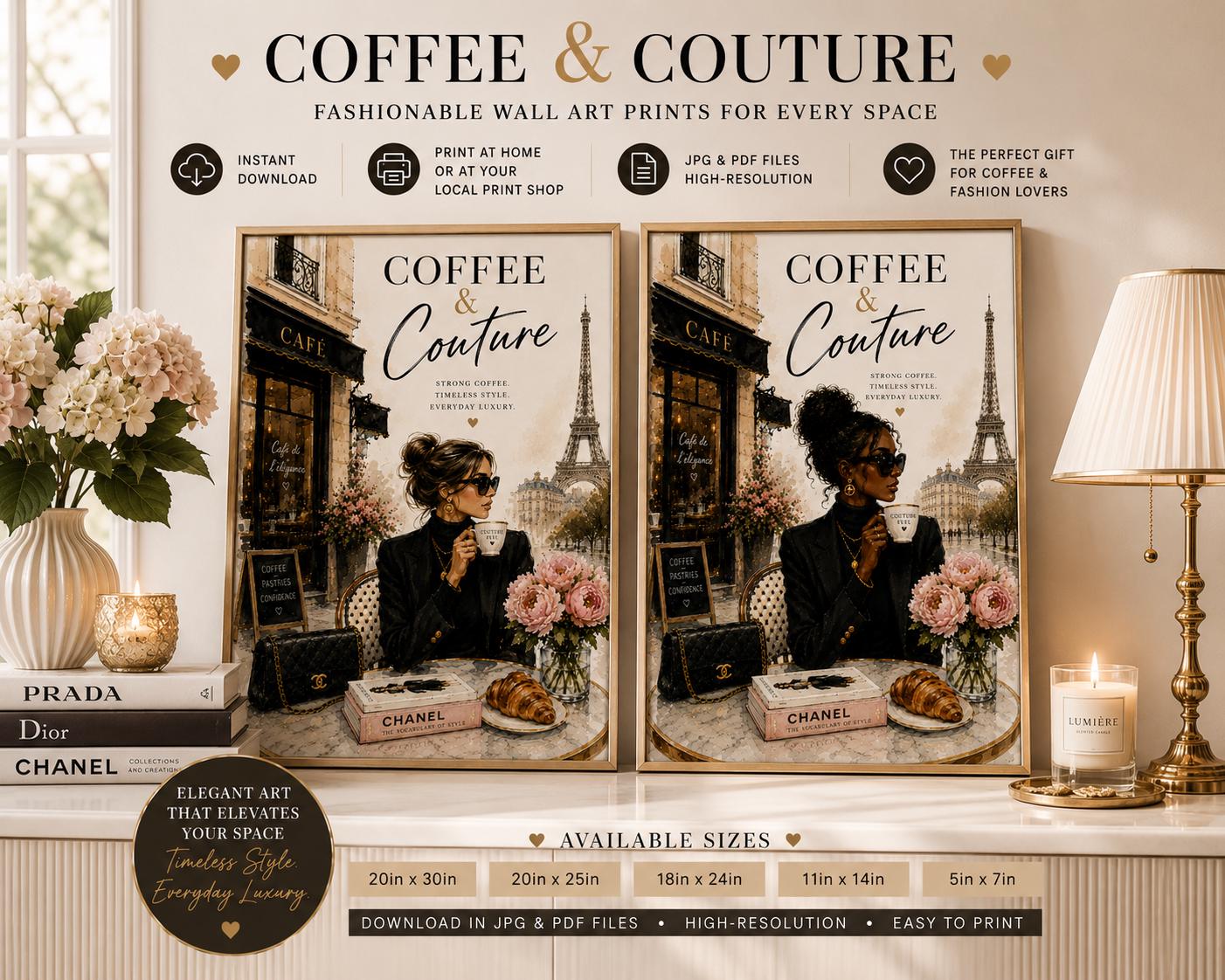 Parisian Café Fashion Art Print Set | Chic Coffee Bar Wall Décor (Digital Download)