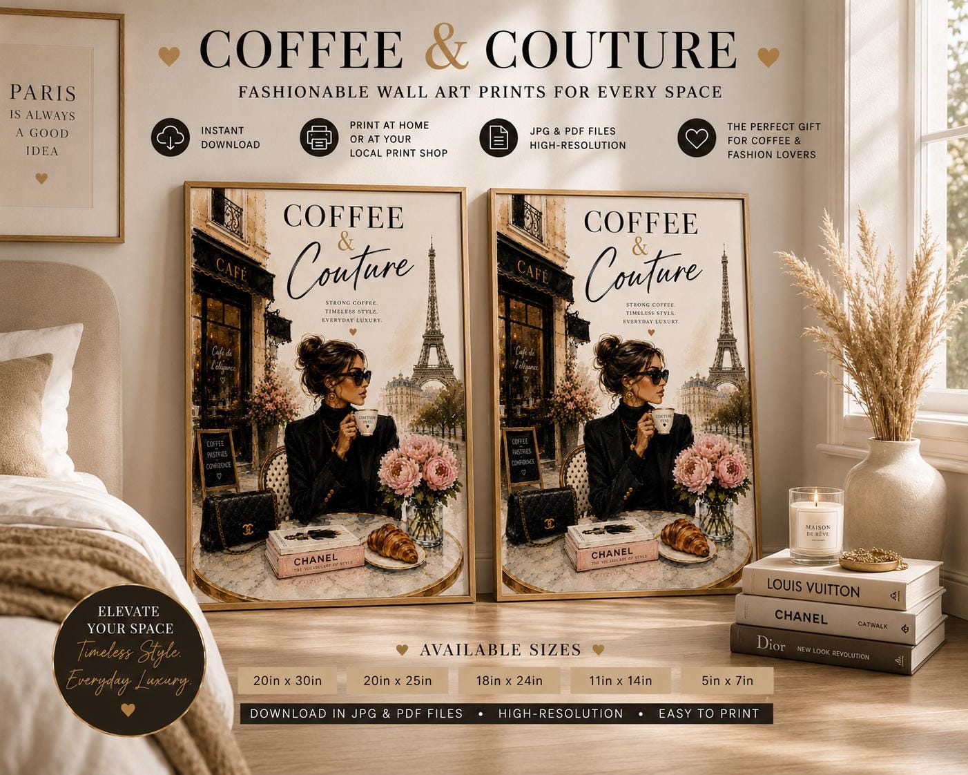 Parisian Café Fashion Art Print Set | Chic Coffee Bar Wall Décor (Digital Download)