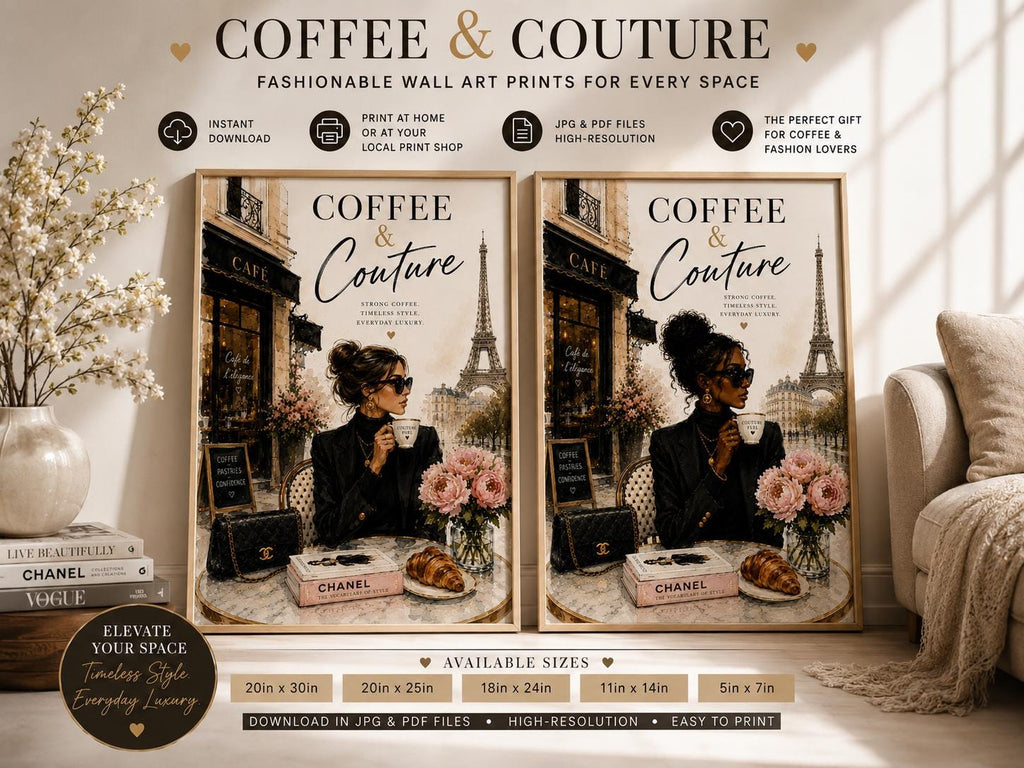 Parisian Café Fashion Art Print Set | Chic Coffee Bar Wall Décor (Digital Download)