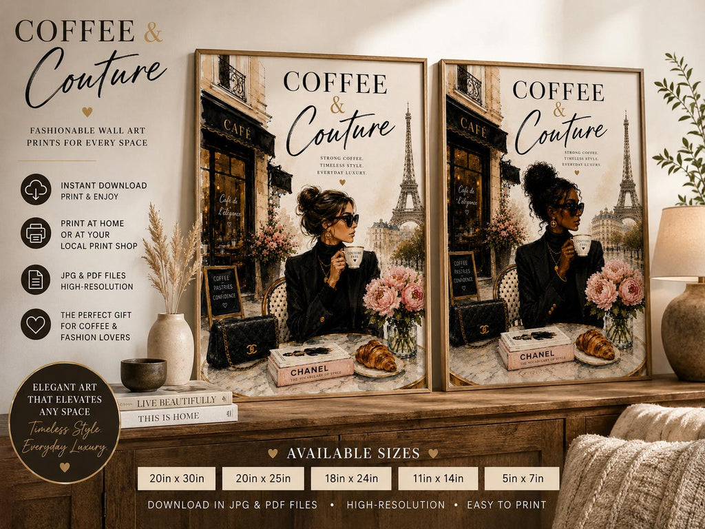 Parisian Café Fashion Art Print Set | Chic Coffee Bar Wall Décor (Digital Download)