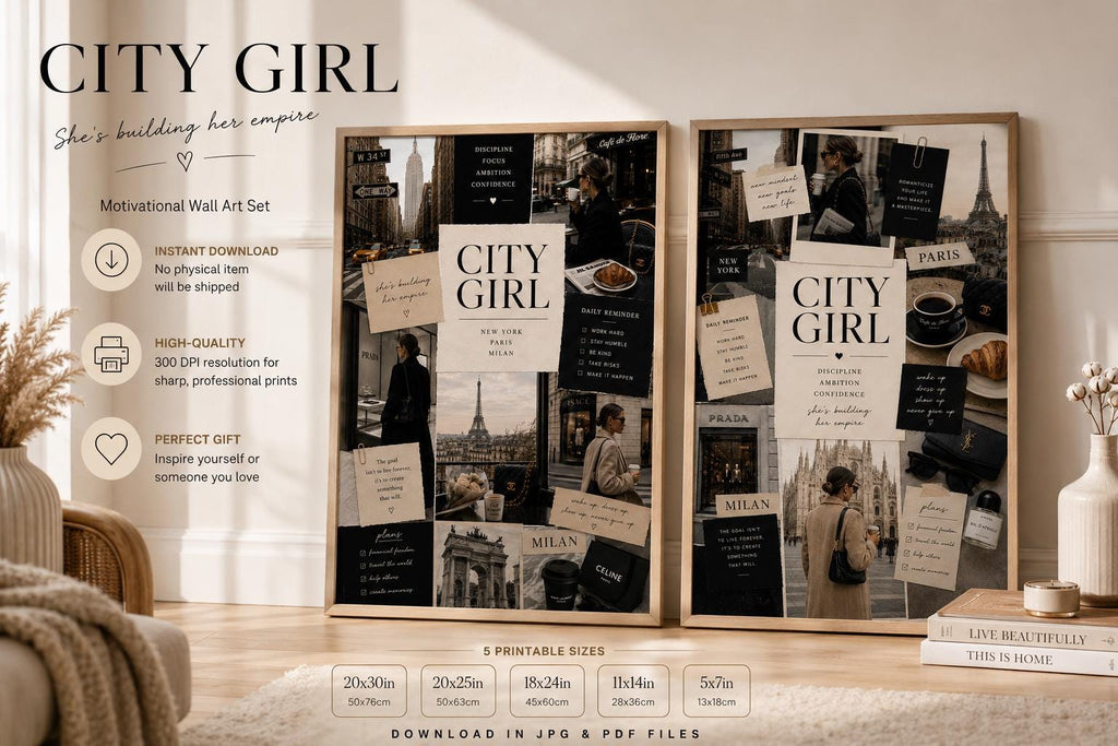 City Girl Fashion Collage Print, NYC Paris Milan Luxury Poster (Digital Download)