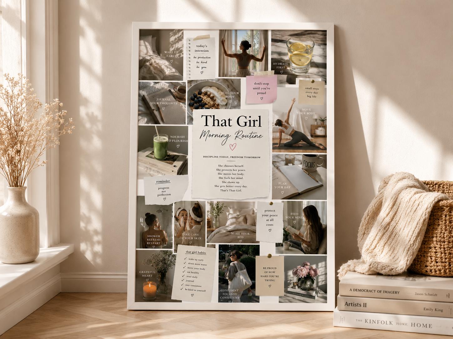 That Girl Morning Routine Wall Art, Neutral Wellness Collage Print (Digital Download)