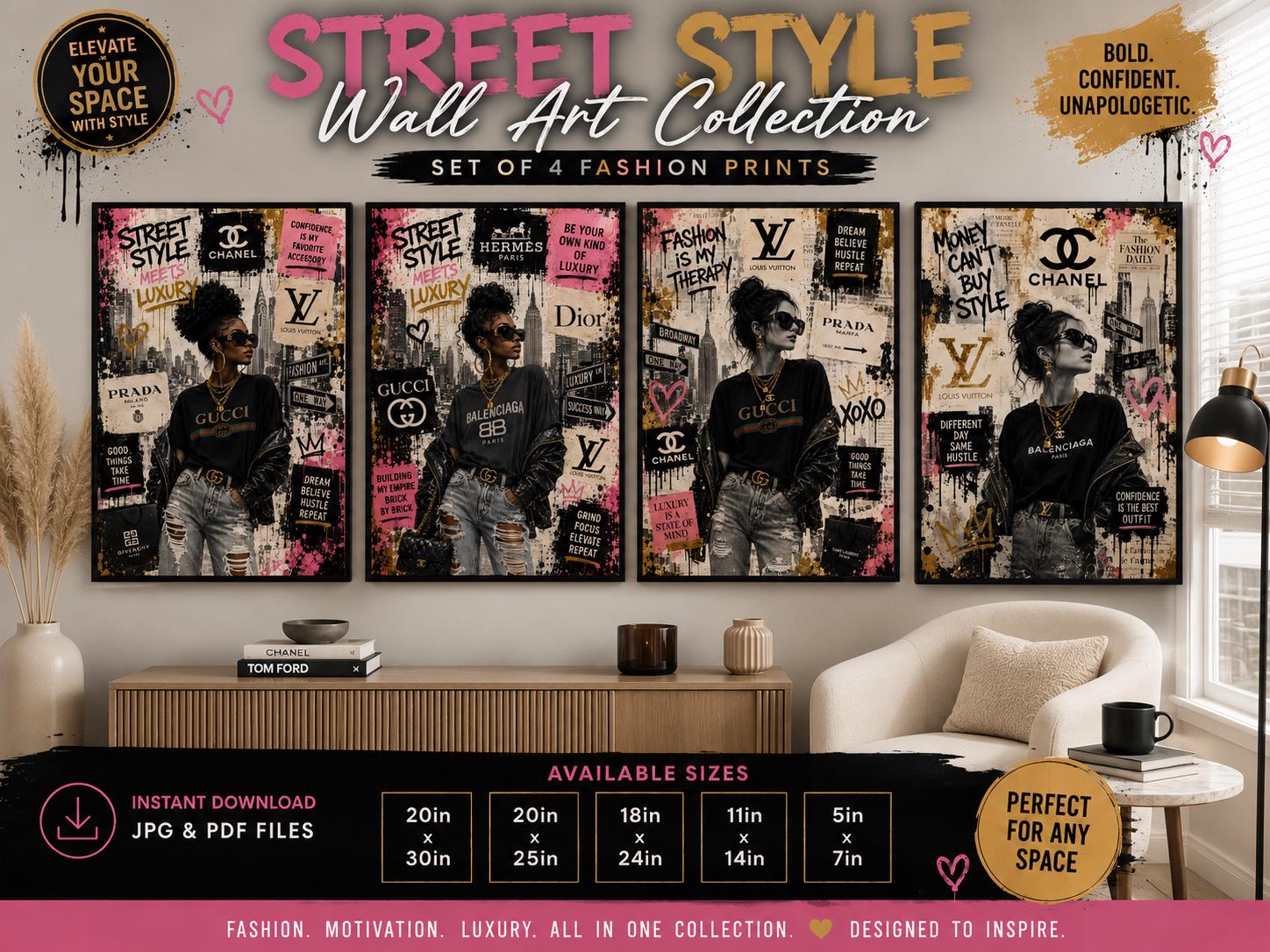 Street Style Luxury Fashion Wall Art Set, Collage Prints (Digital Download)