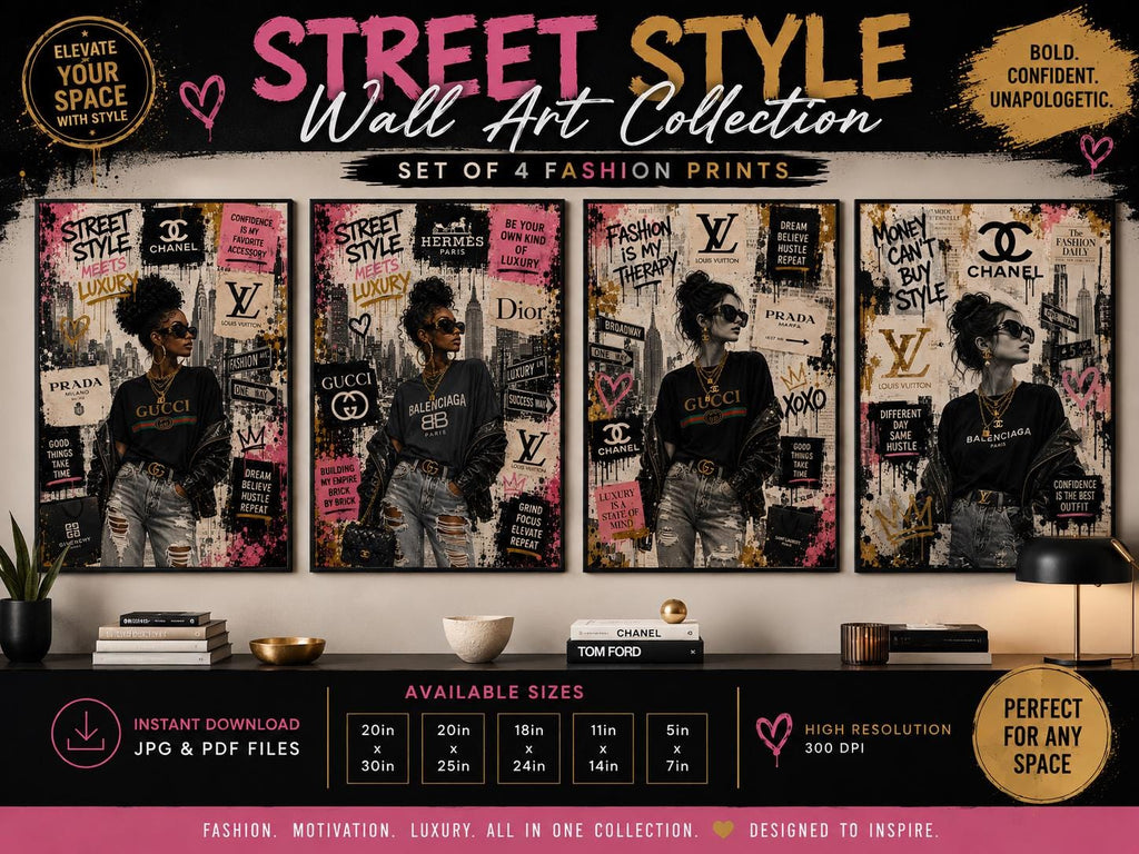 Street Style Luxury Fashion Wall Art Set, Collage Prints (Digital Download)