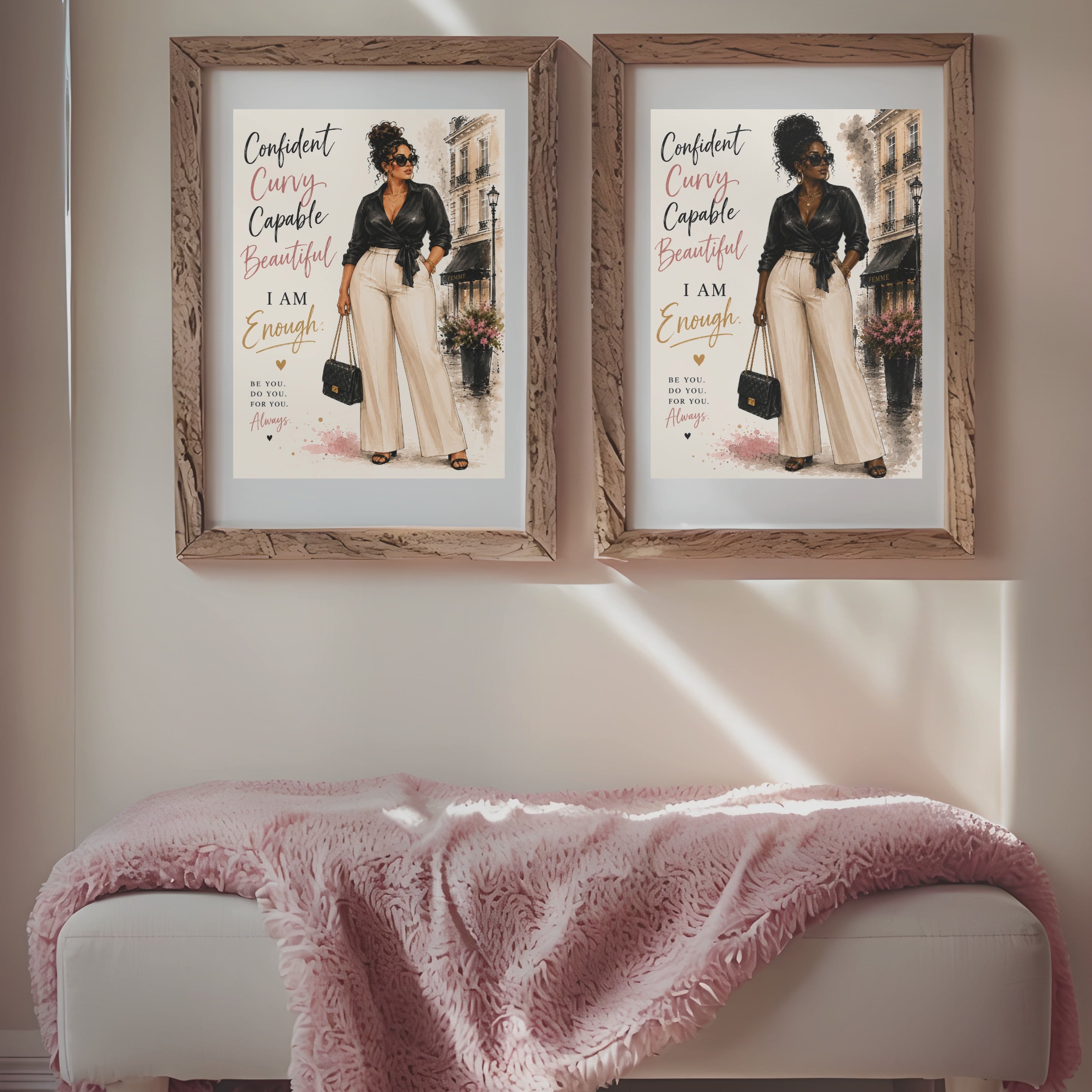 Curvy Body Fashion Illustration Print, Black Girl Wall Art, Chic Neutral Decor (Digital Download)