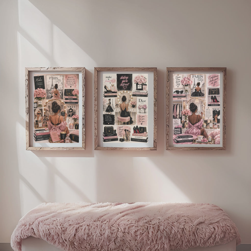 Chic Paris Fashion Wall Art Set, Vanity Glam Illustration Prints (Digital Download)