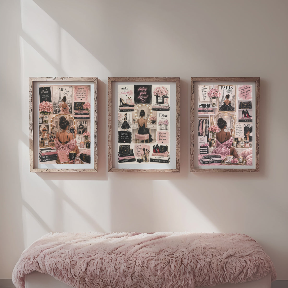 Chic Paris Fashion Wall Art Set, Vanity Glam Illustration Prints (Digital Download)