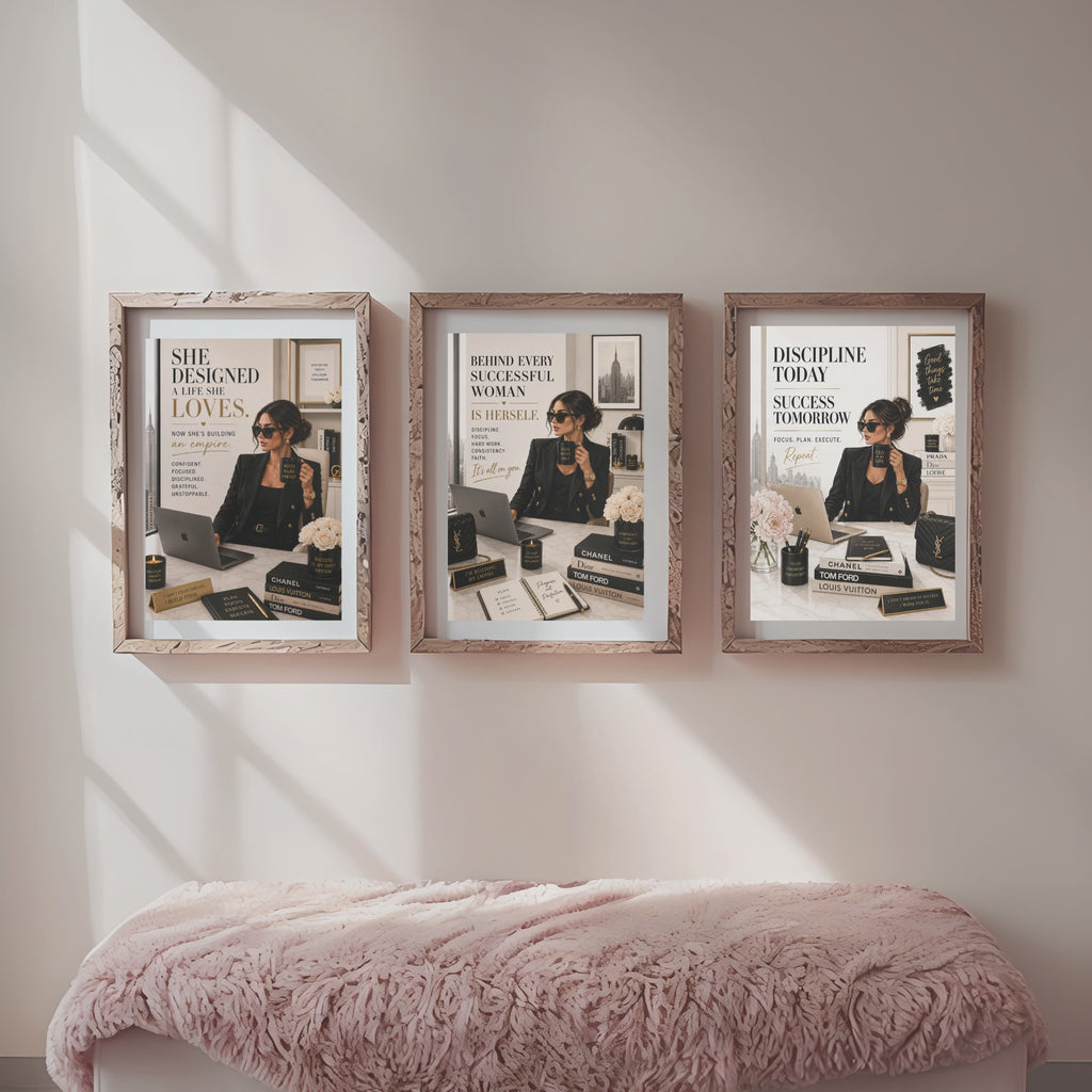 Boss Babe Motivational Wall Art Set, Success Quotes, Feminine Office Decor (Digital Download)