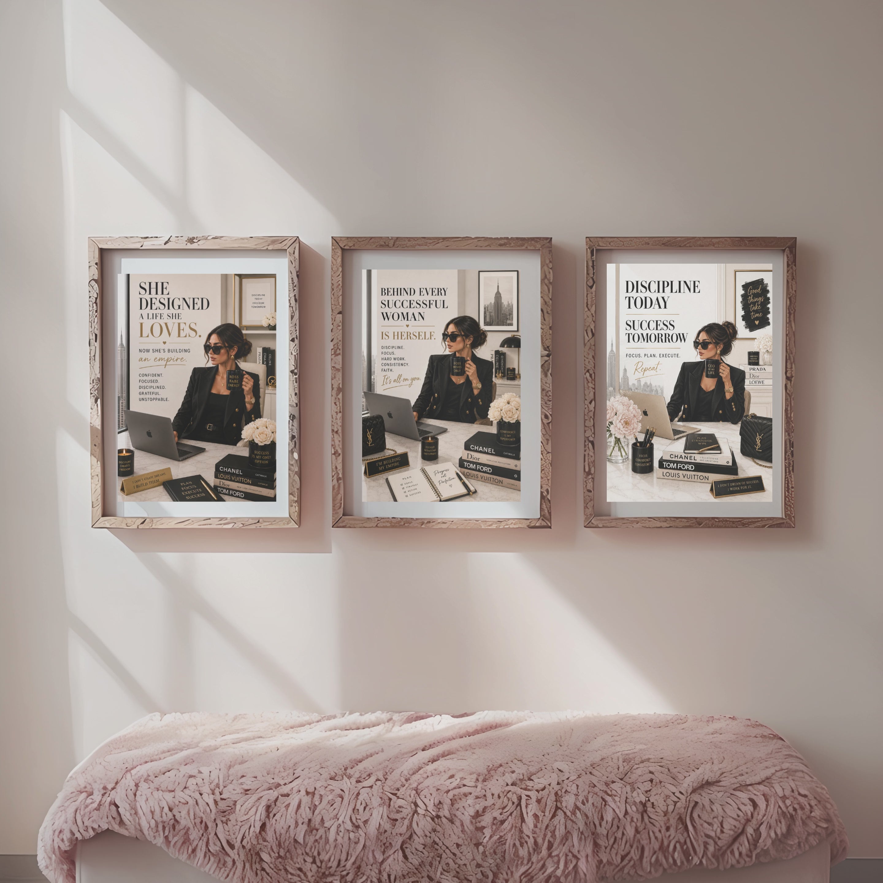 Boss Babe Motivational Wall Art Set, Success Quotes, Feminine Office Decor (Digital Download)