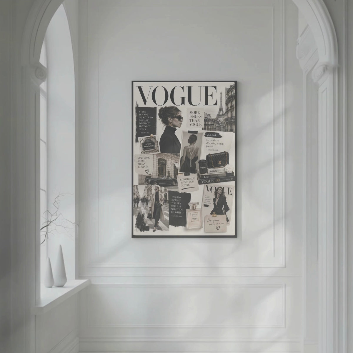 Parisian Fashion Wall Art Set of 3 – Neutral Luxury Prints, Editorial Collage, Feminine Chic Decor