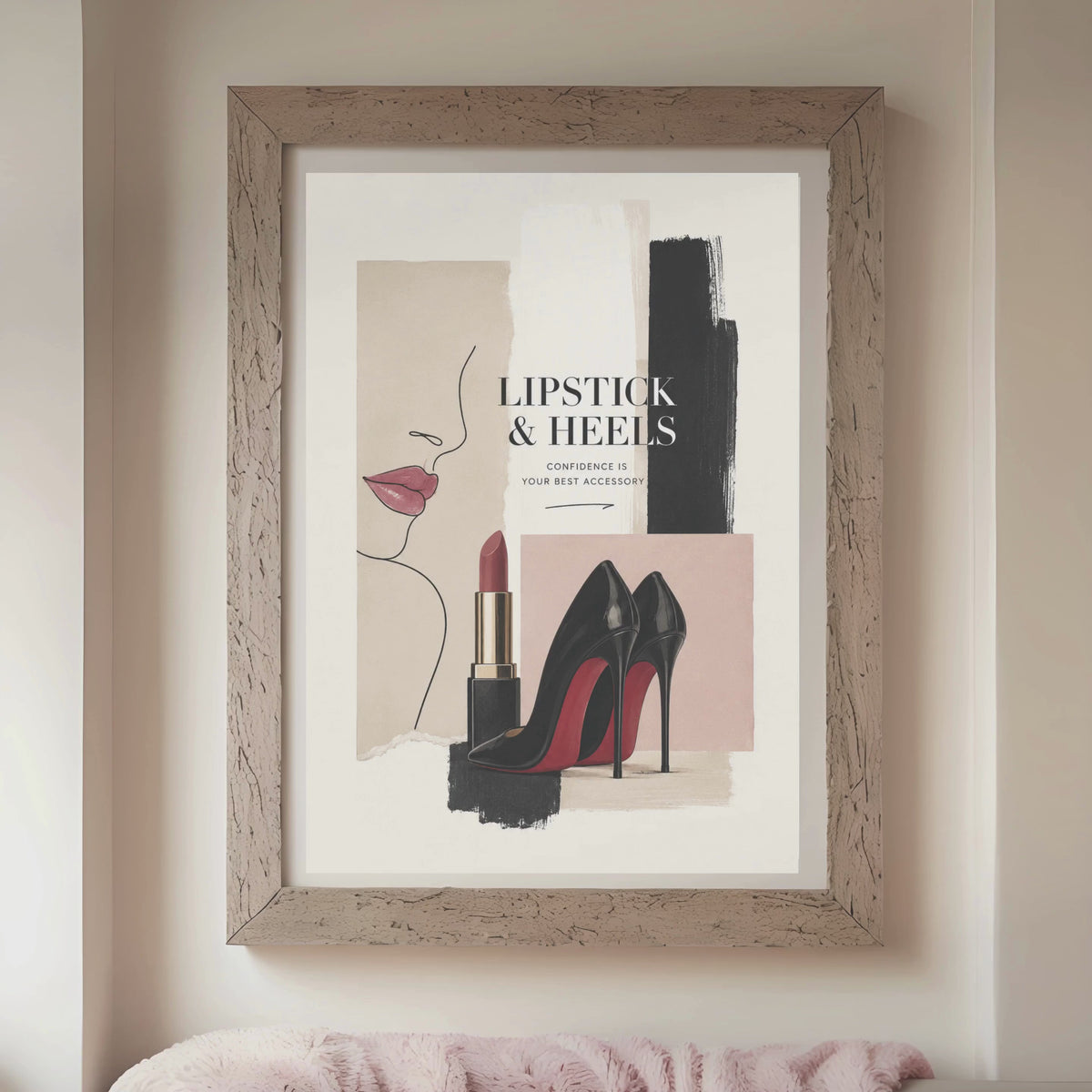 Luxury Fashion Wall Art Set of 3, Lipstick & Heels Printable Wall Art, Chic Makeup Fashion Print, Glam Office Decor Download