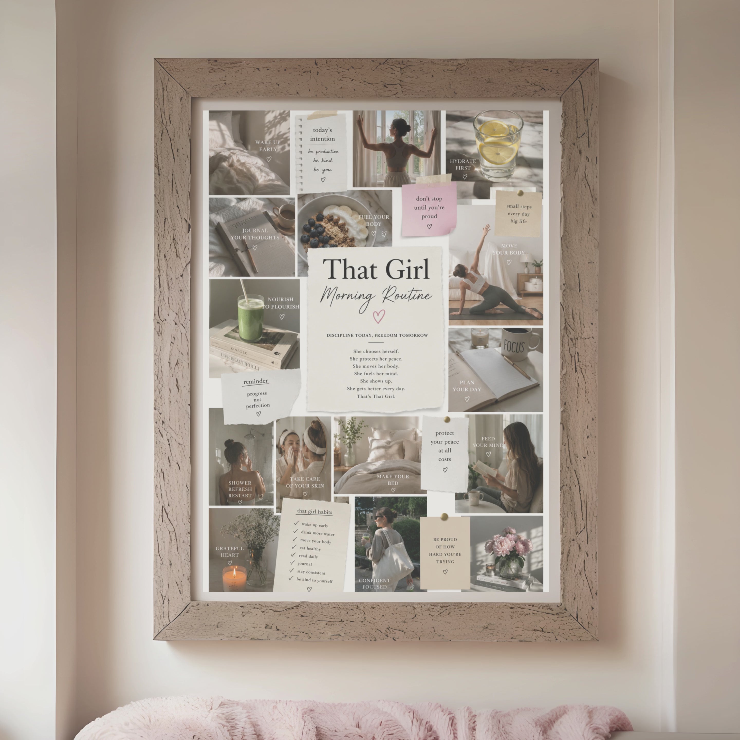 That Girl Morning Routine Wall Art, Neutral Wellness Collage Print (Digital Download)