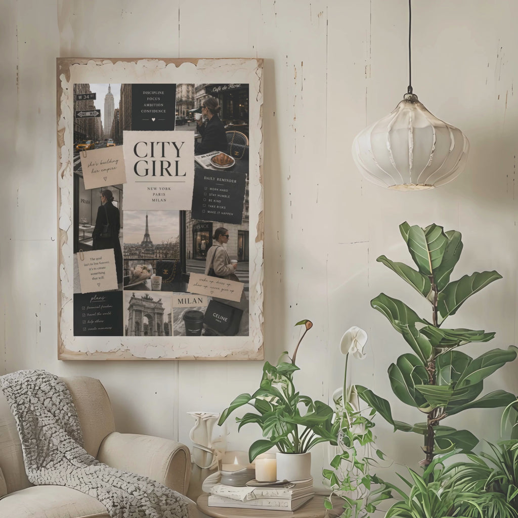 City Girl Fashion Collage Print, NYC Paris Milan Luxury Poster (Digital Download)