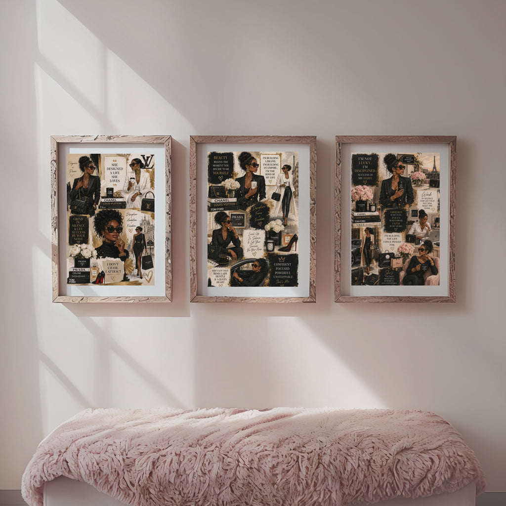 Boss Lady Fashion Wall Art, Black Woman Luxury Illustration, Motivational Office Decor (Digital Download)