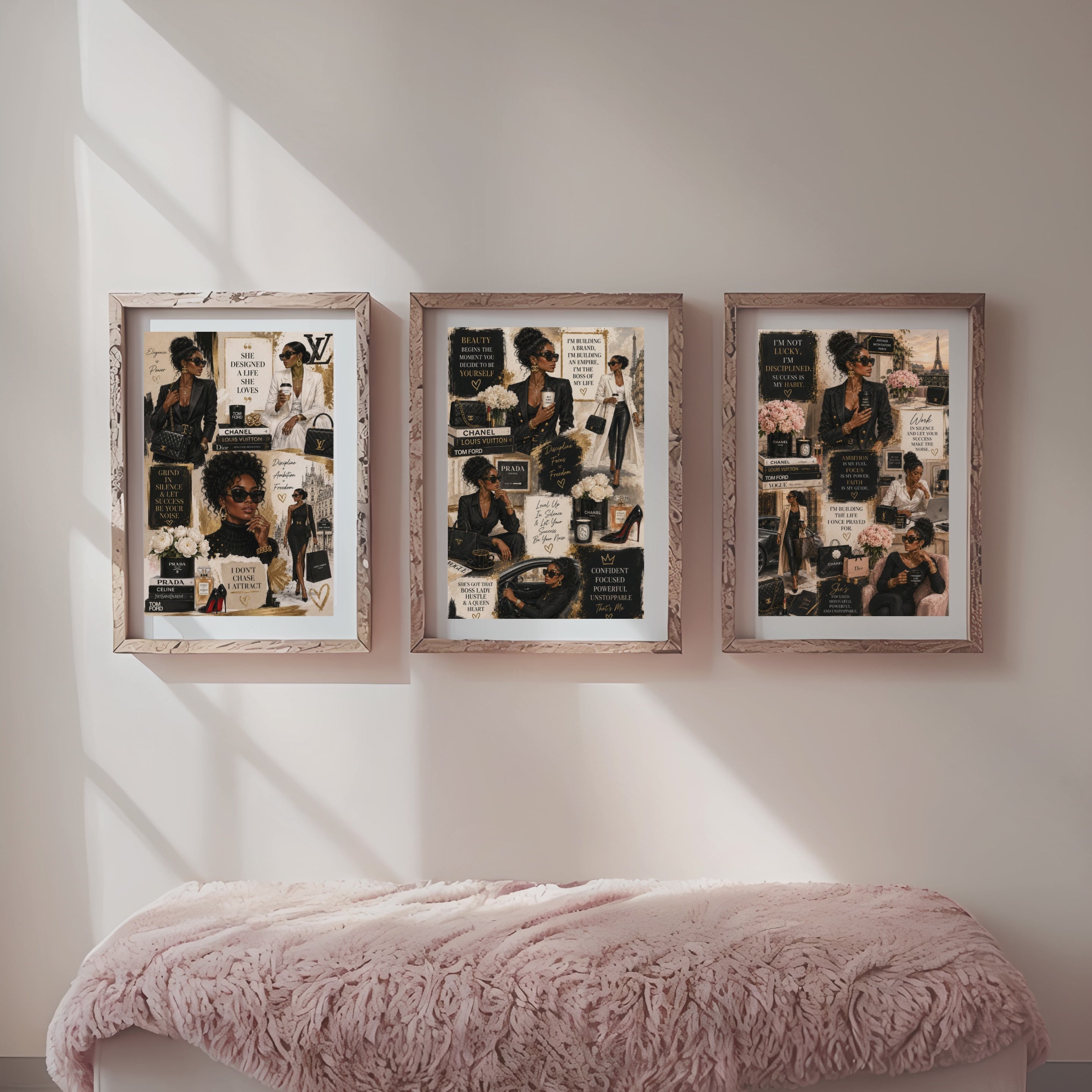 Boss Lady Fashion Wall Art, Black Woman Luxury Illustration, Motivational Office Decor (Digital Download)