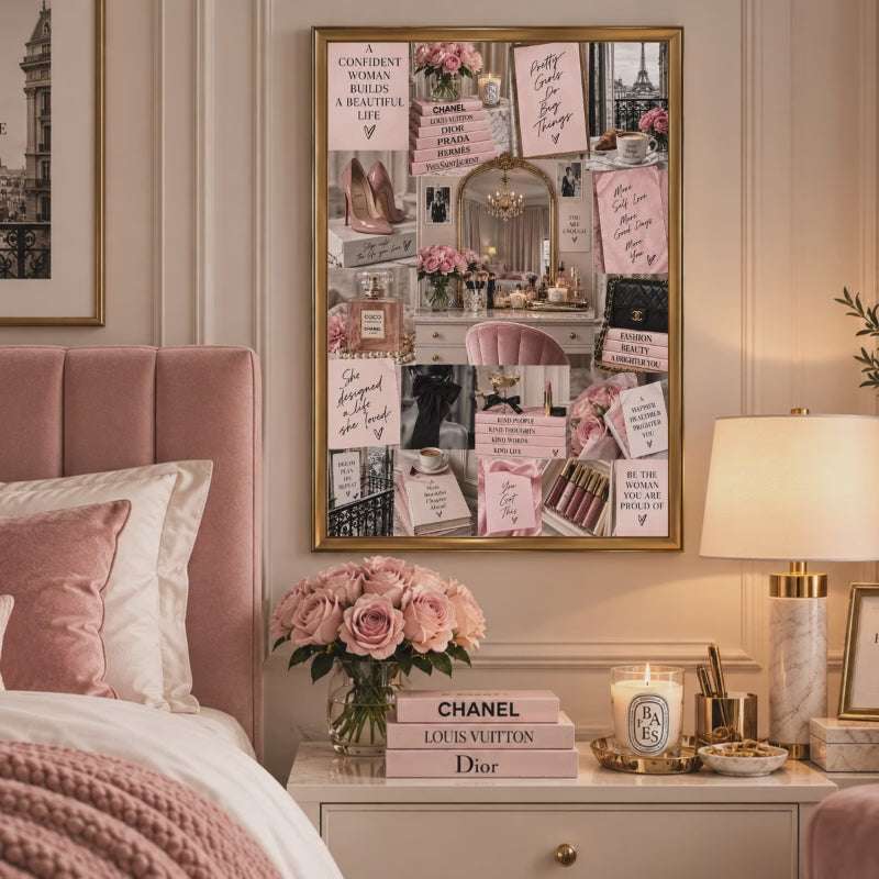 Blush Pink Fashion Wall Art Set of 3 – Feminine Fashion Collage, Glam Bedroom & Beauty Room Decor, Digital Download