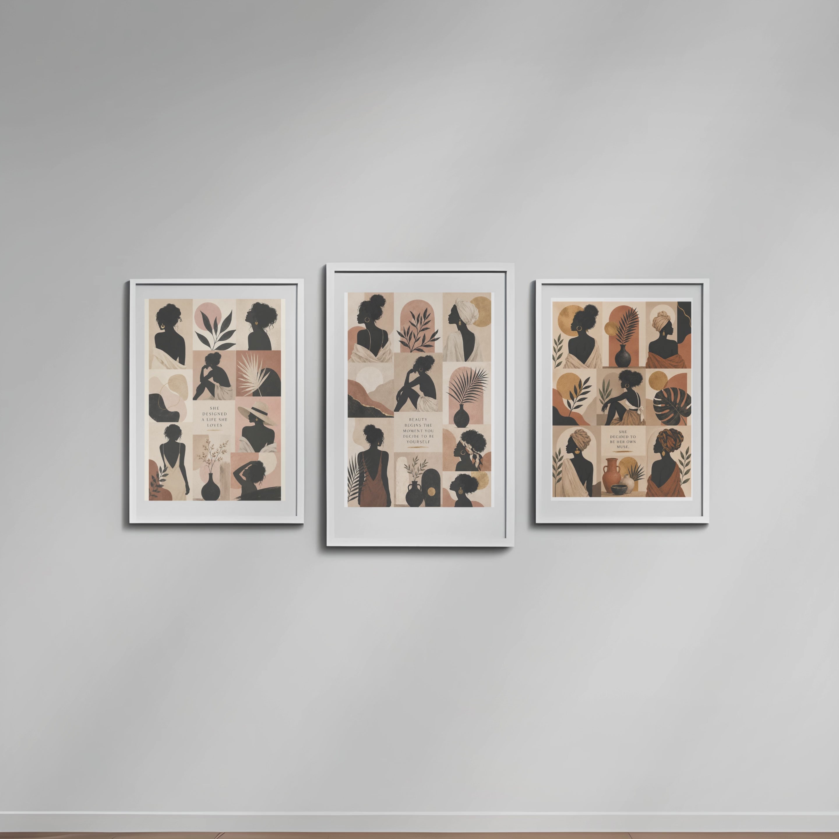 African Boho Woman Wall Art Print Set, Abstract Neutral Gallery Decor (Digital Download)